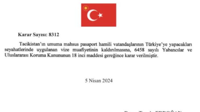 Tacikistan Vatandaşlarına Vize Muafiyeti Kaldırıldı!